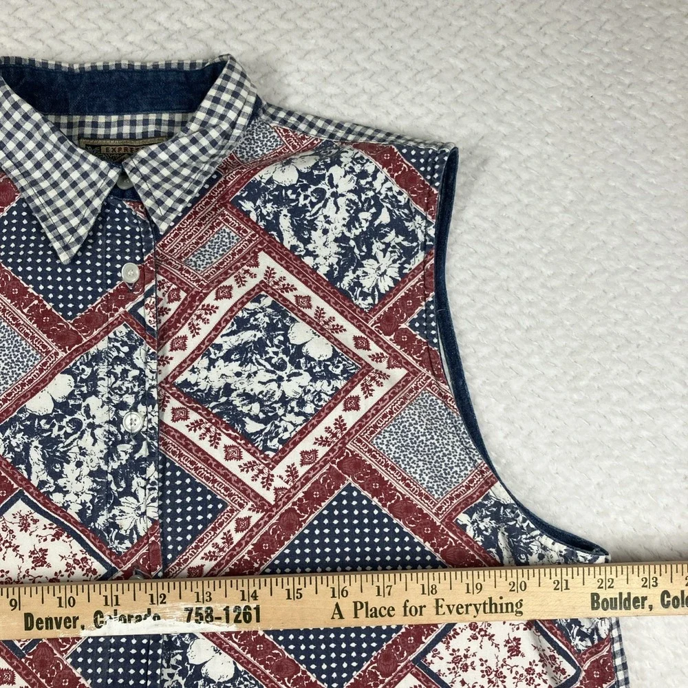 Vintage 90's Express Men's Button-Up Tank Top Large Western‎ Grunge Retro Y2K